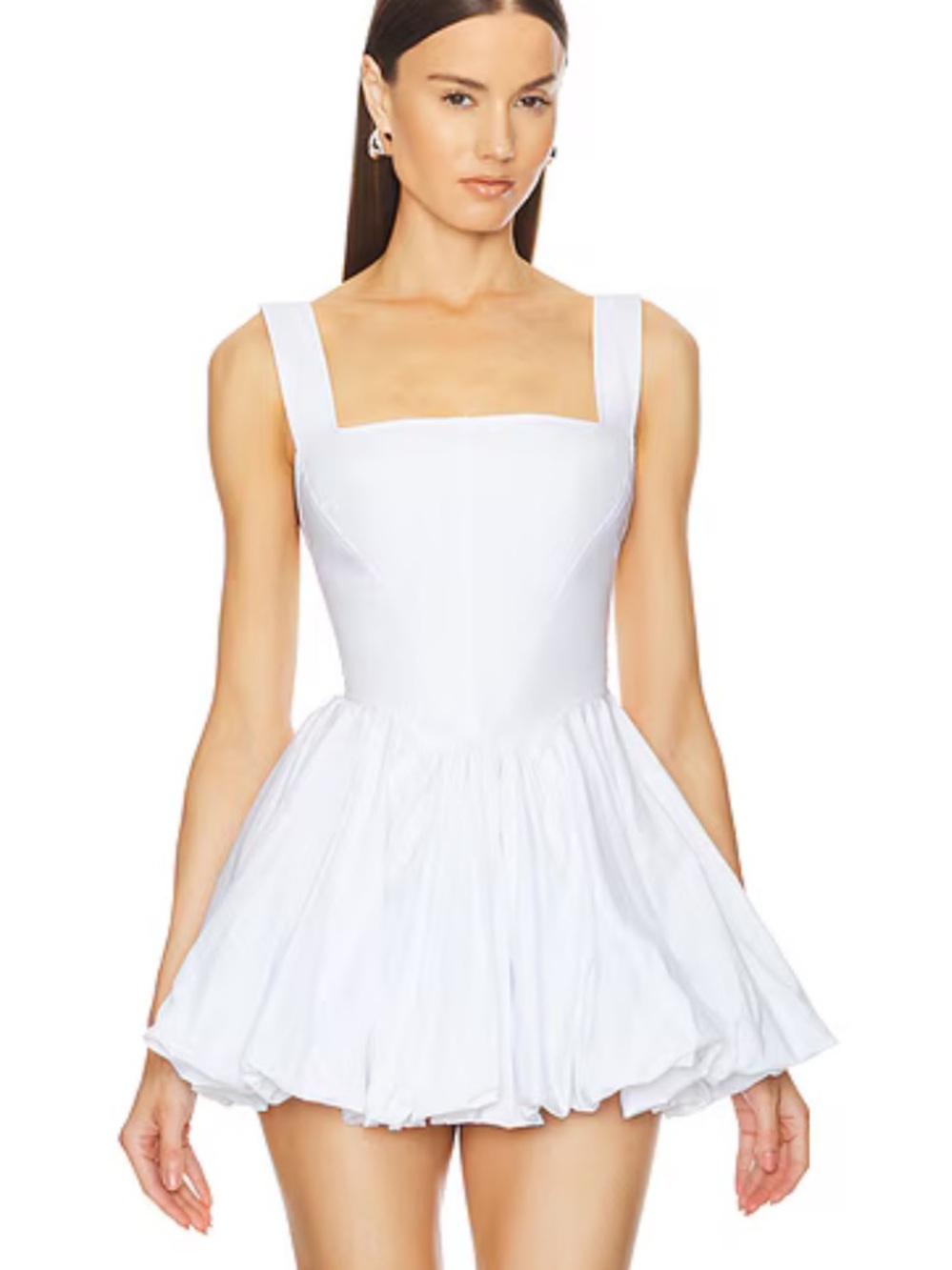 Helsa Poplin Bubble Mini Dress White ballerina cotton Revolve NWT M